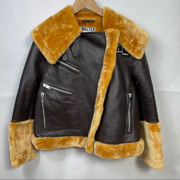 New Walter baker Eduardo faux fur trim leather jacket - Picture 10 of 16